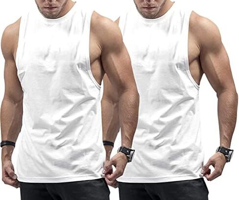 InleaderStyle Men's Workout Tank Tops Cotton Gym Cut Off Sleeveless T Shirt Bodybuilding Fitness Muscle Athletic Tank Tops in Saudi Arabia