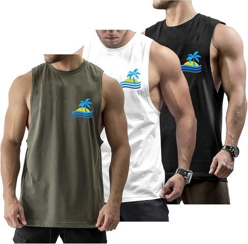 InleaderStyle Men's Workout Tank Tops Cotton Gym Cut Off Sleeveless T Shirt Bodybuilding Fitness Muscle Athletic Tank Tops in Kuwait