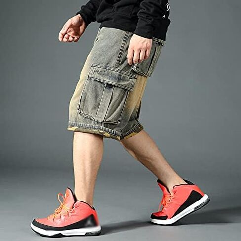 Baggy Jeans Shorts for Men Hip Hop Loose Fit Work 3/4 Jean Denim Shorts with Cargo Pockets Baggies Pants Men in Saudi Arabia