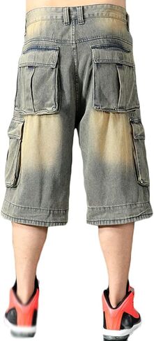 Baggy Jeans Shorts for Men Hip Hop Loose Fit Work 3/4 Jean Denim Shorts with Cargo Pockets Baggies Pants Men in Saudi Arabia