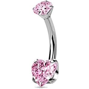 Implant Grade Titanium Prong Set Heart CZ and Internally Threaded Round CZ Top Belly Button Navel Rings in Saudi Arabia