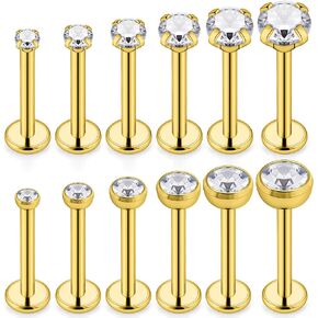 SCERRING 12PCS 16g Stainless Steel Clear CZ Internally Threaded Labret Monroe Lip Tragus Cartilage Helix Earring Ring Body Piercing Jewelry 6-10mm in Kuwait