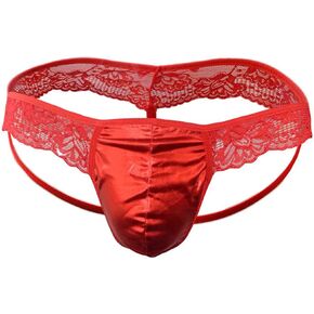 Men's Pouch Lace Frilly Sissy Thong Panties Bikini Briefs T-back Thongs G-string Underwear