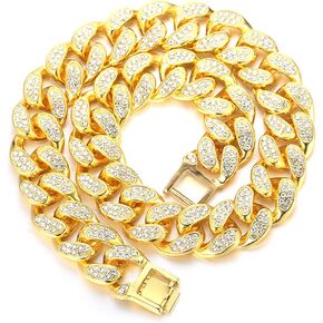 Halukakah Cuban Link Chain for Men Iced Out,15/20MM Men's Gold Chain Miami Choker Necklace 16"/18"/20"/22"/24"/30"/35" Bracelet 7"/8"/9" in 18kt Real Gold/Platinum White Gold Plated,Full Cz Diamond Cut Prong Set,Gift for Him