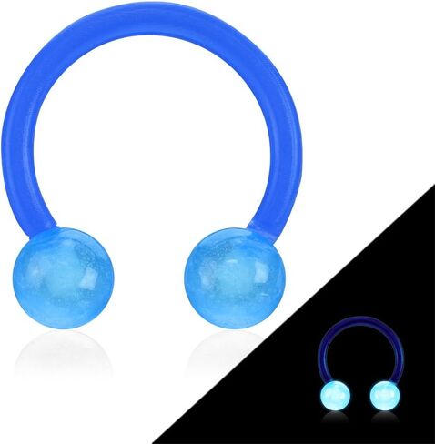 16GA Glow in The Dark Flexible Horseshoe Circular Barbells, Sold as a Pair (Blue) in Kuwait