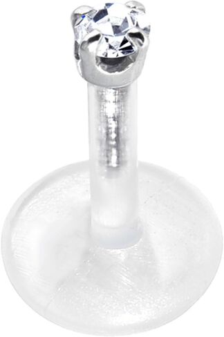 Body Candy 14k White Gold 1.5mm CZ Bioplast Push in Labret Monroe 16 Gauge 1/4" in Saudi Arabia