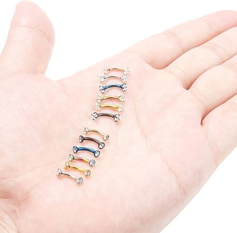 Dyknasz 12 Pieces 16 Gauge Surgical Steel Eyebrow Rings Rook Earring Studs Cartilage Tragus Cubic Zirconia Curved Barbell Body Piercing Jewelry for Women Men 6mm 8mm 10mm in Saudi Arabia