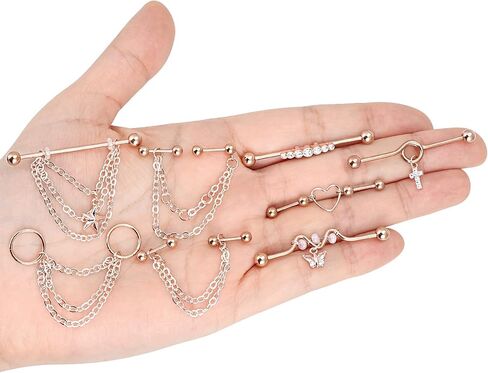 Longbeauty 14G الأقراط الحديد الصناعية مع سلسلة الجراحية الصلب تتدلى شريط الصناعية ثقب المجوهرات الغضروف الحلزون الأقراط الصناعية للنساء الرجال in Kuwait