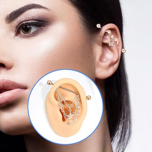 Longbeauty 14G الأقراط الحديد الصناعية مع سلسلة الجراحية الصلب تتدلى شريط الصناعية ثقب المجوهرات الغضروف الحلزون الأقراط الصناعية للنساء الرجال in Kuwait