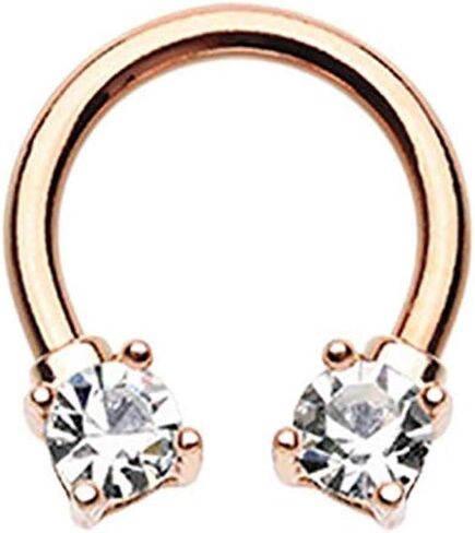 Covet Jewelry Rose Gold Prong Set Gemmed Horseshoe Circular Barbell in Saudi Arabia