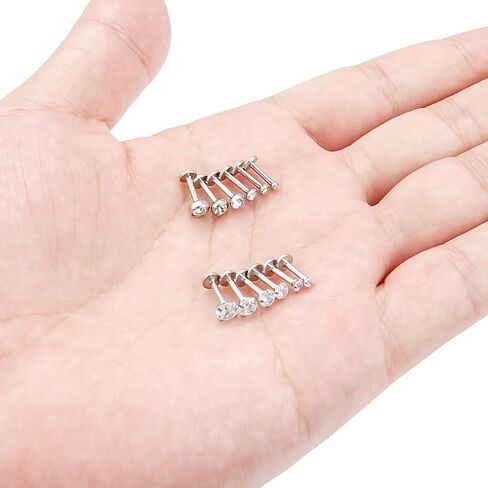 SCERRING 12PCS 16g Stainless Steel Clear CZ Internally Threaded Labret Monroe Lip Tragus Cartilage Helix Earring Ring Body Piercing Jewelry 6-10mm in Saudi Arabia