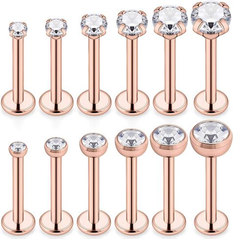 SCERRING 12PCS 16g Stainless Steel Clear CZ Internally Threaded Labret Monroe Lip Tragus Cartilage Helix Earring Ring Body Piercing Jewelry 6-10mm in Saudi Arabia