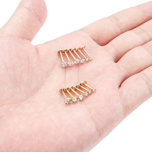 SCERRING 12PCS 16g Stainless Steel Clear CZ Internally Threaded Labret Monroe Lip Tragus Cartilage Helix Earring Ring Body Piercing Jewelry 6-10mm in Saudi Arabia
