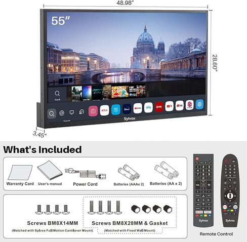 SYLVOX 55 Inch Outdoor TV, Smart TV with Alexa Built-in 4K UHD High Brightness QLED TV, Bluetooth and WiFi Support, Waterproof Suitable for Outdoor Use in Saudi Arabia
