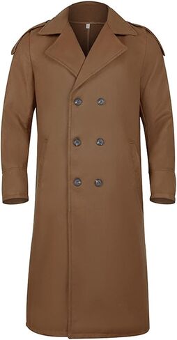 Men's Full Length Winter Trench Coat Double Breasted Wool Blend Long Windbreaker Notch Lapel Peacoat Overcoat in Kuwait