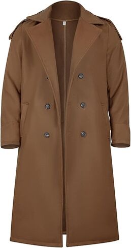 Men's Full Length Winter Trench Coat Double Breasted Wool Blend Long Windbreaker Notch Lapel Peacoat Overcoat in Kuwait
