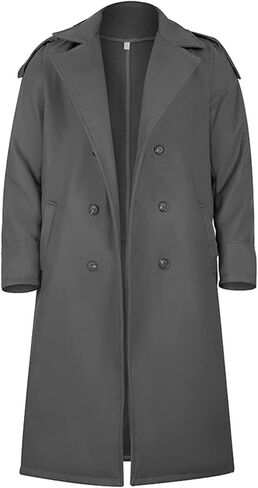 Men's Full Length Winter Trench Coat Double Breasted Wool Blend Long Windbreaker Notch Lapel Peacoat Overcoat in Kuwait