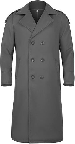 Men's Full Length Winter Trench Coat Double Breasted Wool Blend Long Windbreaker Notch Lapel Peacoat Overcoat in Kuwait