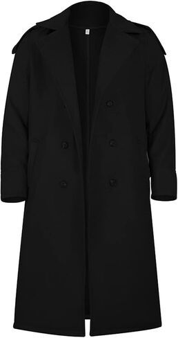 Men's Full Length Winter Trench Coat Double Breasted Wool Blend Long Windbreaker Notch Lapel Peacoat Overcoat in Kuwait