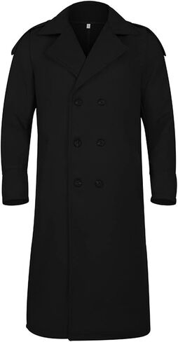 Men's Full Length Winter Trench Coat Double Breasted Wool Blend Long Windbreaker Notch Lapel Peacoat Overcoat in Kuwait