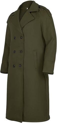 Men's Full Length Winter Trench Coat Double Breasted Wool Blend Long Windbreaker Notch Lapel Peacoat Overcoat in Kuwait