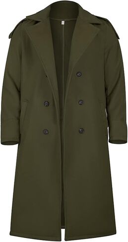 Men's Full Length Winter Trench Coat Double Breasted Wool Blend Long Windbreaker Notch Lapel Peacoat Overcoat in Kuwait