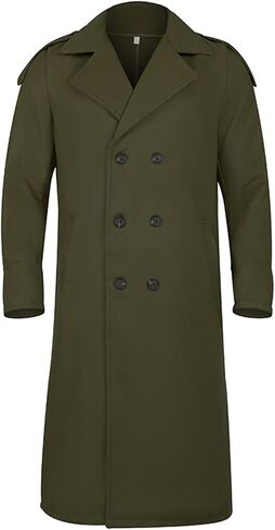 Men's Full Length Winter Trench Coat Double Breasted Wool Blend Long Windbreaker Notch Lapel Peacoat Overcoat in Kuwait