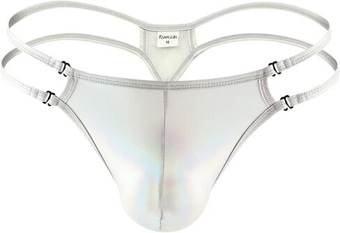 Faringoto Men's Shiny Metallic G-String Thong Briefs Male Ice Silk Underpanties in Saudi Arabia