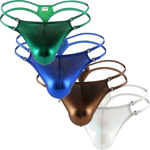 Faringoto Men's Shiny Metallic G-String Thong Briefs Male Ice Silk Underpanties in Saudi Arabia