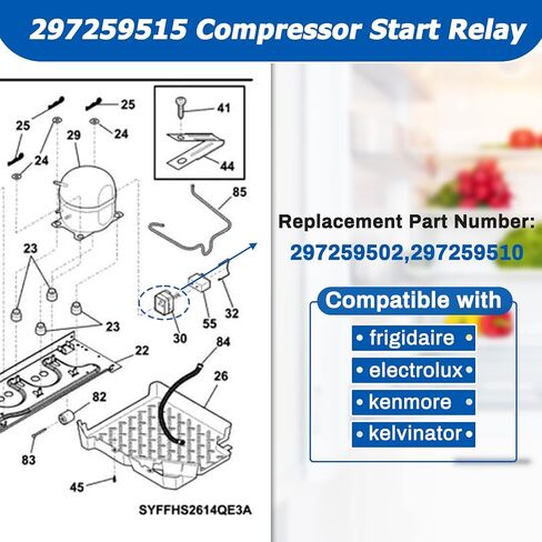 ترقية جديدة 297259515 مرحل بدء تشغيل الضاغط، متوافق مع ثلاجات ومجمدات فريجيدير، متوافق مع ثلاجات ومجمدات كينمور، استبدال 297259502,297259510 in Kuwait