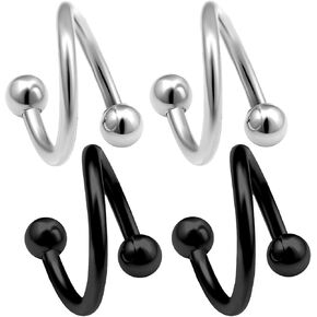 bodyjewellery 4pcs 16g Spiral Barbell Cartilage Earring Lip Tragus Eyebrow Hoop Helix Twisted Bar Surgical Steel Studs 3mm Balls Pick Size in Saudi Arabia