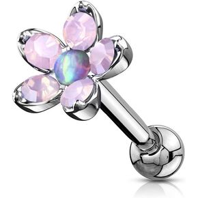 Amelia Fashion 16 Gauge Opalite Flower with Opal Center Tragus/Cartilage Barbell Stud 316L Surgical Steel (Choose Color)