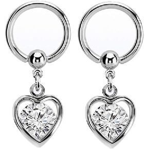 Pierced Owl - 14GA Crystal Enclosed Heart Dangling Captive Bead Nipple Rings, Sold as a Pair in Kuwait