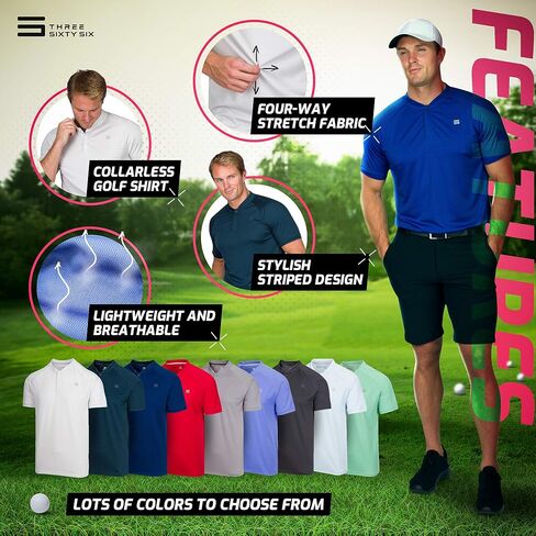 Three Sixty Six Collarless Golf Shirts for Men - Men’s Casual Dry Fit Short Sleeve Polo, Lightweight and Breathable in Saudi Arabia