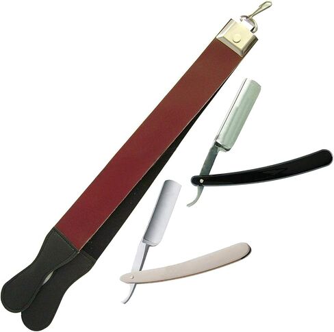 OdontoMed2011® Professional Quality Sharpening Strop Made of Real Leather 14" Long With 2 Straight Razors ODM in Saudi Arabia