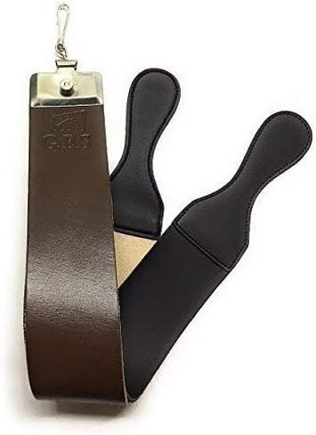 GBS Straight Razor Leather Strop 2.5" x 23.5" Cow Hide Dual Straps with Swivel Clip + 22 ML Strop Paste Leather Dressing to Maintain Strop - Made in USA in Saudi Arabia