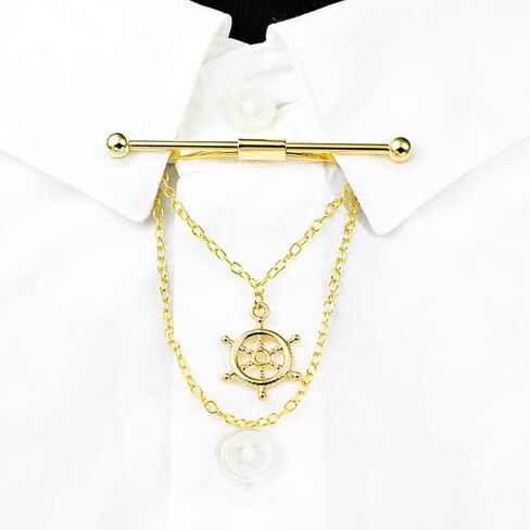 Chamvino business men's Wwomen's fashion metal round head streaming chain collar pins formal occasion suit collar clips BusinessTie pins (multi -color optional) in Kuwait