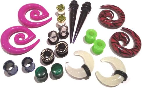 8 Pair Assortment Mix of Ear Plugs Tapers Spirals Tunnels Acrylic Steel Organic Gauges Sizes 8g-5/8 in Saudi Arabia