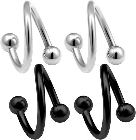 bodyjewellery 4pcs 16g Spiral Barbell Cartilage Earring Lip Tragus Eyebrow Hoop Helix Twisted Bar Surgical Steel Studs 3mm Balls Pick Size in Saudi Arabia
