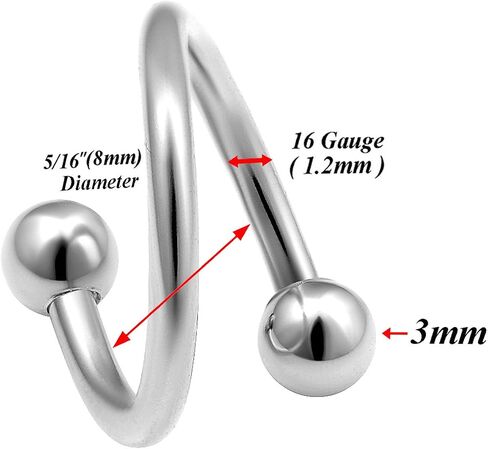bodyjewellery 4pcs 16g Spiral Barbell Cartilage Earring Lip Tragus Eyebrow Hoop Helix Twisted Bar Surgical Steel Studs 3mm Balls Pick Size in Saudi Arabia