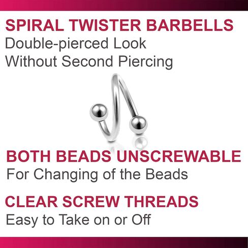 bodyjewellery 4pcs 16g Spiral Barbell Cartilage Earring Lip Tragus Eyebrow Hoop Helix Twisted Bar Surgical Steel Studs 3mm Balls Pick Size in Saudi Arabia