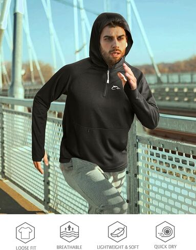 FISHEAL سويت شيرت بغطاء للرأس بسحاب ربع للرجال - بلوفر بغطاء للرأس وأكمام طويلة ومتوسط ​​الوزن مع جيوب بسحاب in Kuwait