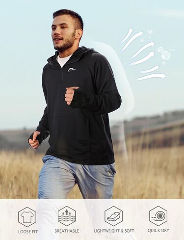 FISHEAL Quarter Zip Hooded Sweatshirt for Men - Performance Midweight Long Sleeve Pullover Hoodies with Zipper Pockets in Saudi Arabia