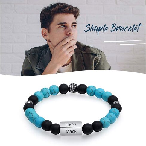 Personalized Chakra Stone Bracelets for Men Custom Engraved Initial Name Bracelet for Husband Son With Charms in Kuwait