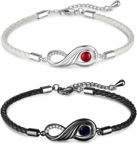 Valentine's Day Bracelet- Couples Bracelets His and Hers Matching Bracelets LanM Personalized Birthstone Bracelets for Women Men Custom Bracelet for Couples with Names for Girlfriend Boyfriend Valentine's Day Gifts in Kuwait