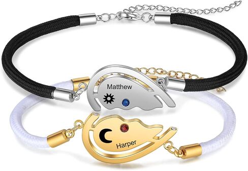 Valentine's Day Bracelet- Couples Bracelets His and Hers Matching Bracelets LanM Personalized Birthstone Bracelets for Women Men Custom Bracelet for Couples with Names for Girlfriend Boyfriend Valentine's Day Gifts in Kuwait
