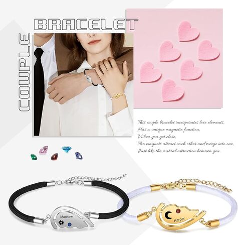 Valentine's Day Bracelet- Couples Bracelets His and Hers Matching Bracelets LanM Personalized Birthstone Bracelets for Women Men Custom Bracelet for Couples with Names for Girlfriend Boyfriend Valentine's Day Gifts in Kuwait