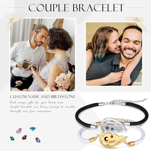 Valentine's Day Bracelet- Couples Bracelets His and Hers Matching Bracelets LanM Personalized Birthstone Bracelets for Women Men Custom Bracelet for Couples with Names for Girlfriend Boyfriend Valentine's Day Gifts in Kuwait