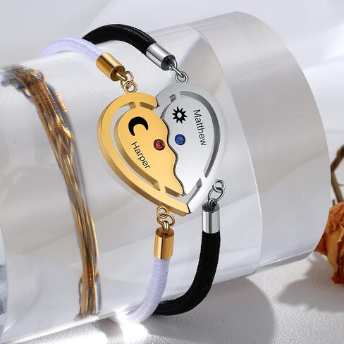 Valentine's Day Bracelet- Couples Bracelets His and Hers Matching Bracelets LanM Personalized Birthstone Bracelets for Women Men Custom Bracelet for Couples with Names for Girlfriend Boyfriend Valentine's Day Gifts in Kuwait