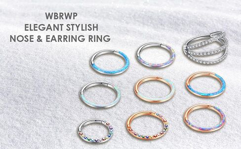 WBRWP 316L حلقة ثقب من الفولاذ المقاوم للصدأ حلقات الأنف المفصلية مع الزركون/أوبال 14G 16G 18G 20 جرام حلقة ثقب الجسم قطعة الفرس حلقات الشفاه الغضروف قطر الأقراط 8 مم 10 مم in Kuwait